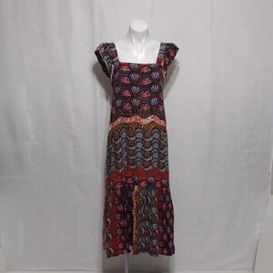 Corey Lynn Calter Doriane Tiered Midi Dress Square Neck Ruffle Sleeve XS Boho
